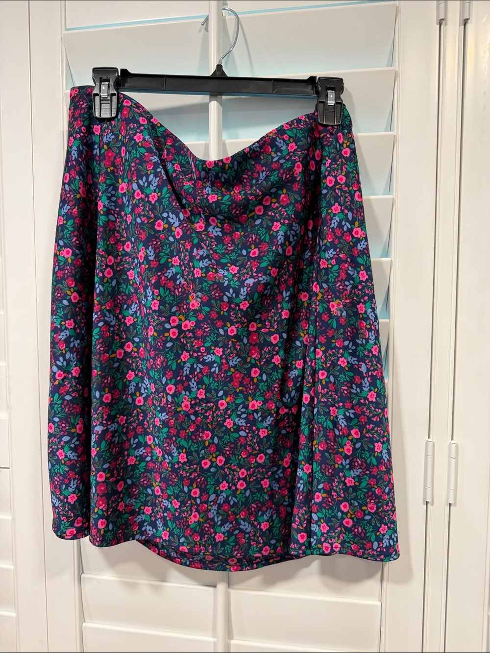 J. Crew Factory Navy Floral A-Line Skirt with Pink & Green Flowers